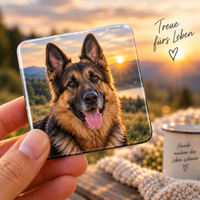 Fotomagnet mit Porträt eines Deutschen Schäferhundes vor Sonnenuntergang